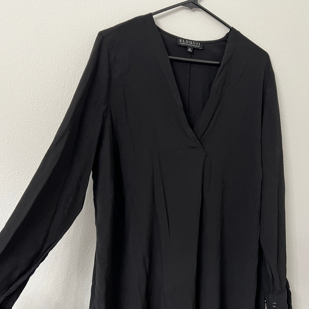 Eloquii Womens 20 Black V Neck Viscose Tunic Blouse Long Sleeve Plus Size - Picture 3 of 7